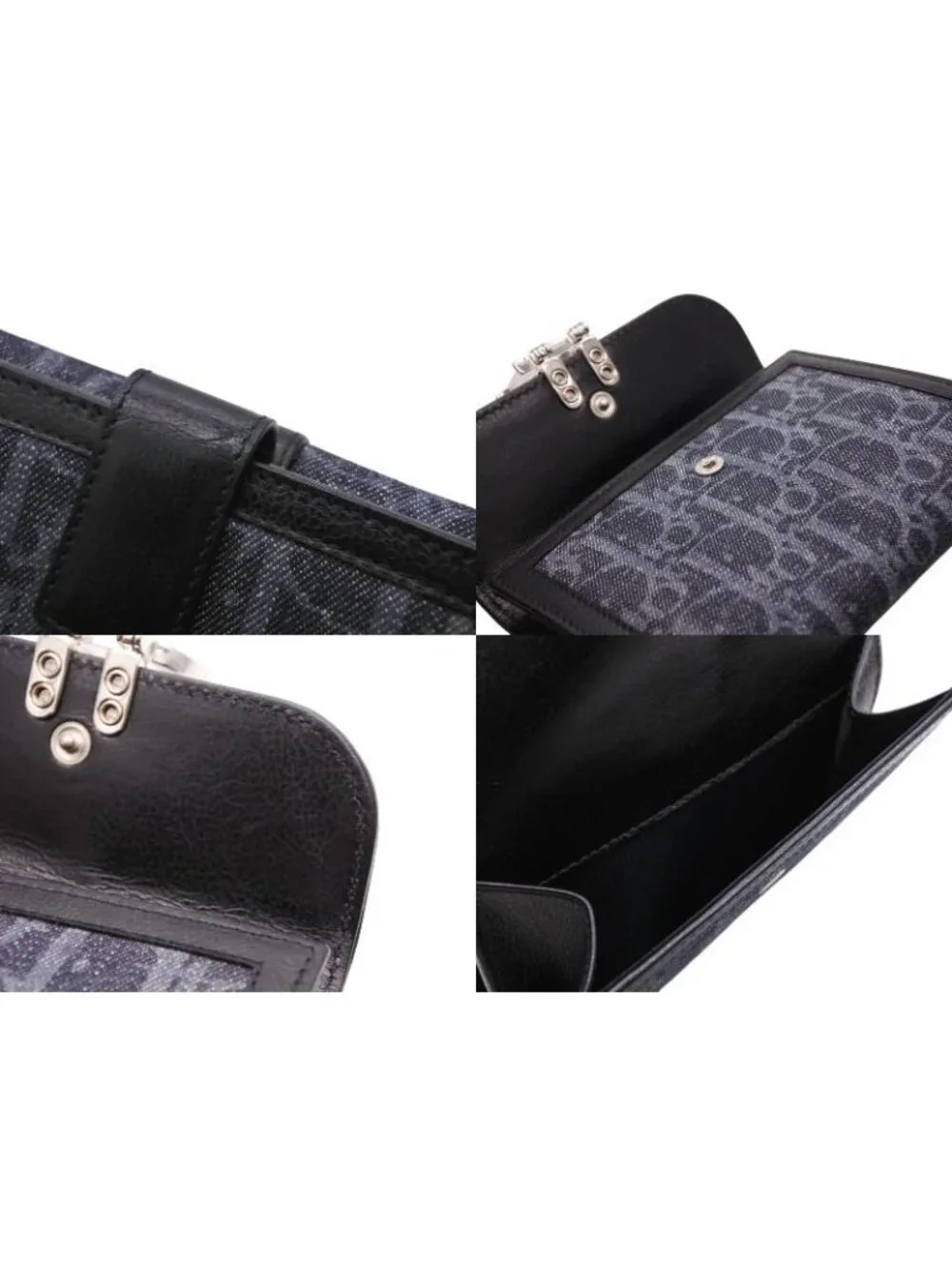 Dior Bifold Wallet Compact Trotter Line Navy Black Orange